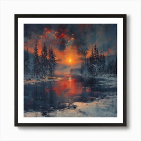 Sunset Over The Lake Art Print