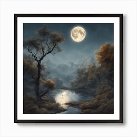 Full Moon Over The River 2 Art Print