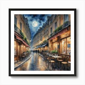 Paris at Night Café Bistro Scenery Art Print