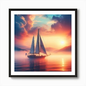 Sailboat At Sunset 4 Art Print