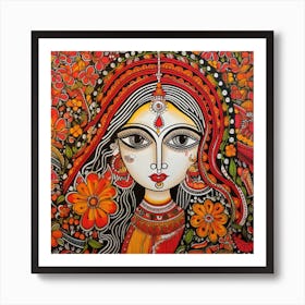 Indian Woman Madhubani Painting Indian Traditional Style 1 Art Print