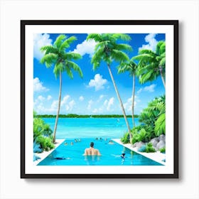 Tropical Background With Palm Trees Art Print