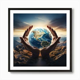 Earth In Hands, Interconnected Hands Forming A Circle Around The Earth Symbolizing Global Kindness And Unity Art Print