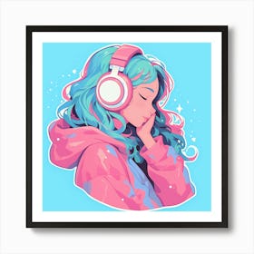 Anime Girl With Headphones Art Print