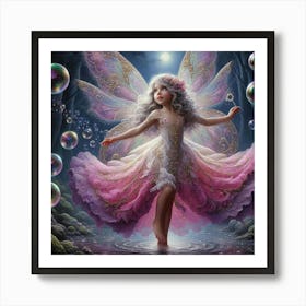 Fairy Child Plyaing With Bubbles 1 Art Print