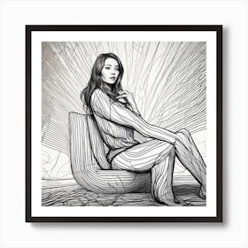 Portrait of a woman drawn with lines Art Print