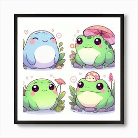 Kawaii Frogs Art Print