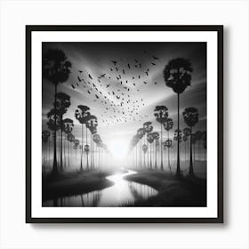 Black And White Of Palm Trees 1 Art Print