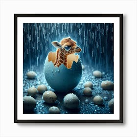 Giraffe In Rain Art Print