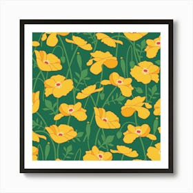 Yellow poppy on green Art Print