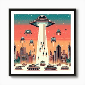 8-bit alien invasion 3 Art Print