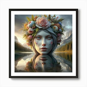 Woman With Flowers On Her Head 1 Art Print