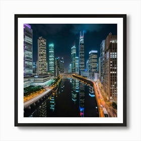 Hong Kong City At Night 4 Art Print