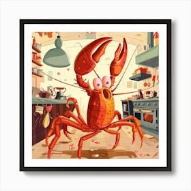 A Lobster Is Running Out Of The Kitchen Affiche