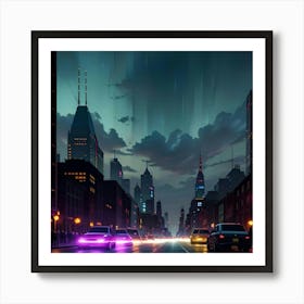 Neon Dreams A Modern City at Night Art Print