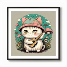 Cat Playing Guitar Art Print