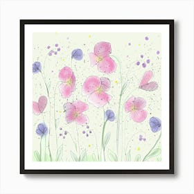 Flowers Nature Meadow Pastel Artwork Doodle Drawing Art Print