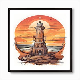 Lighthouse At Sunset Art Print