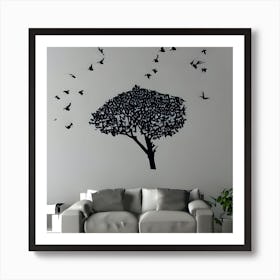 Birds Flying Over Tree Art Print