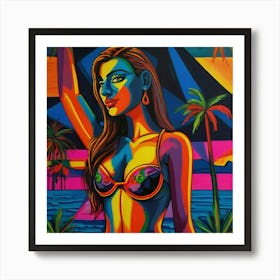 Hand Painted Acrylic Neon Picasso Style Female Art Print