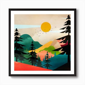 Colorful Morning in the Mountain Forest Art Print