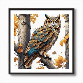 Owl In Autumn 1 Art Print