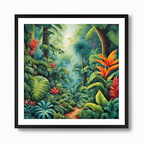 Tropical Jungle, A Tropical Rainforest With Exotic Plants art print 2 Art Print