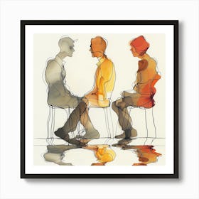 Three People Talking - Line art, reflection art, city wall art, colorful wall art, home decor, minimal art, modern wall art, wall art, wall decoration, wall print colourful wall art, decor wall art, digital art, digital art download, interior wall art, downloadable art, eclectic wall, fantasy wall art, home decoration, home decor wall, printable art, printable wall art, wall art prints, artistic expression, contemporary, modern art print, Art Print