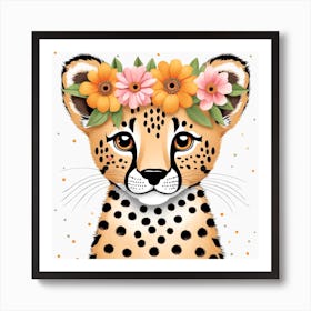 Floral Baby Leopard Nursery Illustration (2) Art Print
