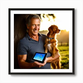 Man Holding Tablet With Dog Art Print