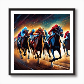 Horse Racing At Night 1 Art Print