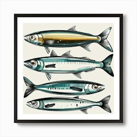 Sardines white art print Art Print