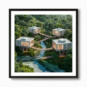 Tree Houses In The Jungle Art Print