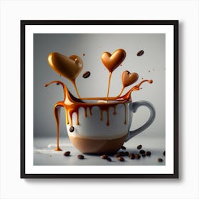 Dynamic Splashes Of Coffee In Mug With Heart Pho Art Print