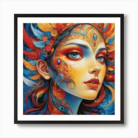 Woman With Colorful Feathers Art Print