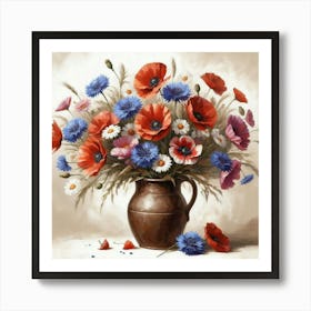 Poppies In A Vase, Acrylic Style Painting 8 Art Print