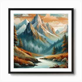 Firefly An Illustration Of A Beautiful Majestic Cinematic Tranquil Mountain Landscape In Neutral Col (3) Art Print