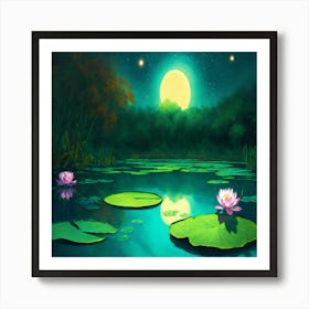 Water Lilies At Night Art Print
