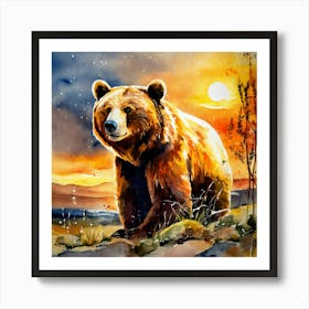 Brown Bear At Sunset Art Print