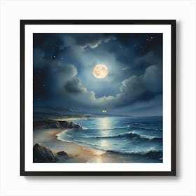 Full Moon At The Beach Art Print