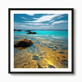 Turquoise Blue Sea, Ripples of Golden Sand Art Print