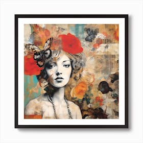 'The Girl With The Butterflies' Art Print