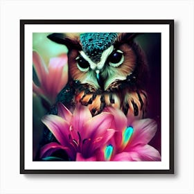 Owl With Flowers 23 Art Print