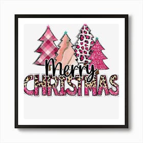 Merry Christmas Tree Pink Buffalo Plaid And Leopard Art Print