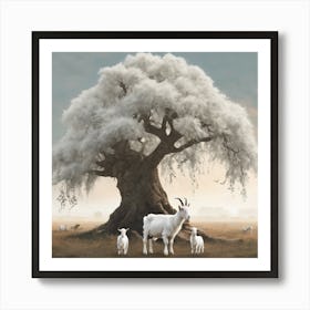 Goats Under The Tree Art Print