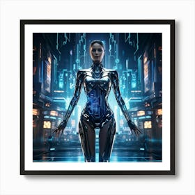 Artificial Intelligence Embodied In A Sleek Futuristic Cybernetic Figure Stands At The Center Of A (1) Art Print