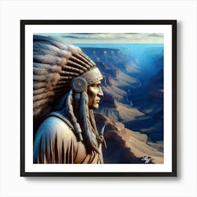 Native American Statue Overlooking Grand Canyon Copy Art Print