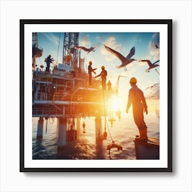 Oil Rig Workers Art Print