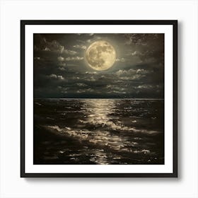 Full Moon Over The Ocean Art Print