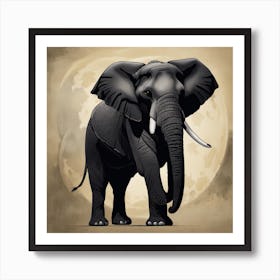 Elephant In Front Of The Moon Art Print